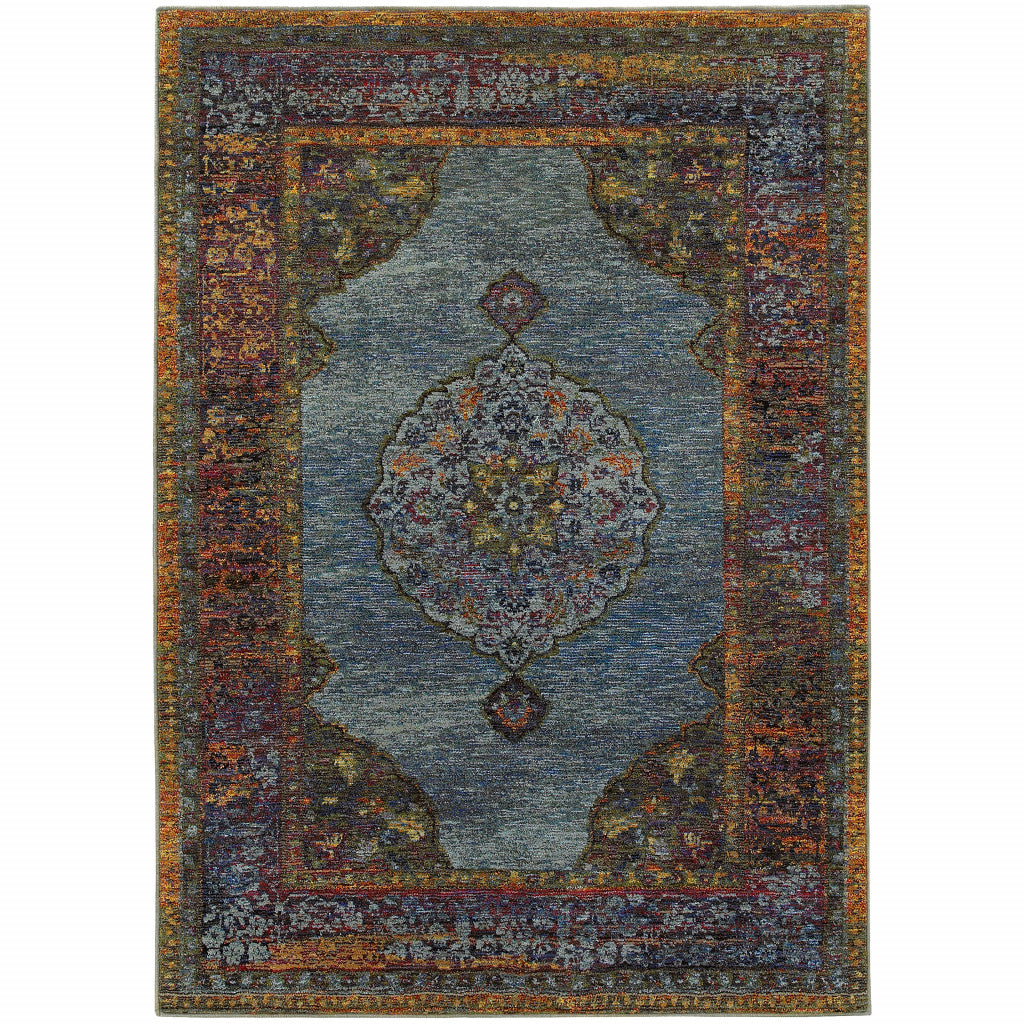 Stain-Resistant, Exquisite Blue and Beige Oriental Power Loom Area Rug - Ideal for Family Homes with Kids and Pets