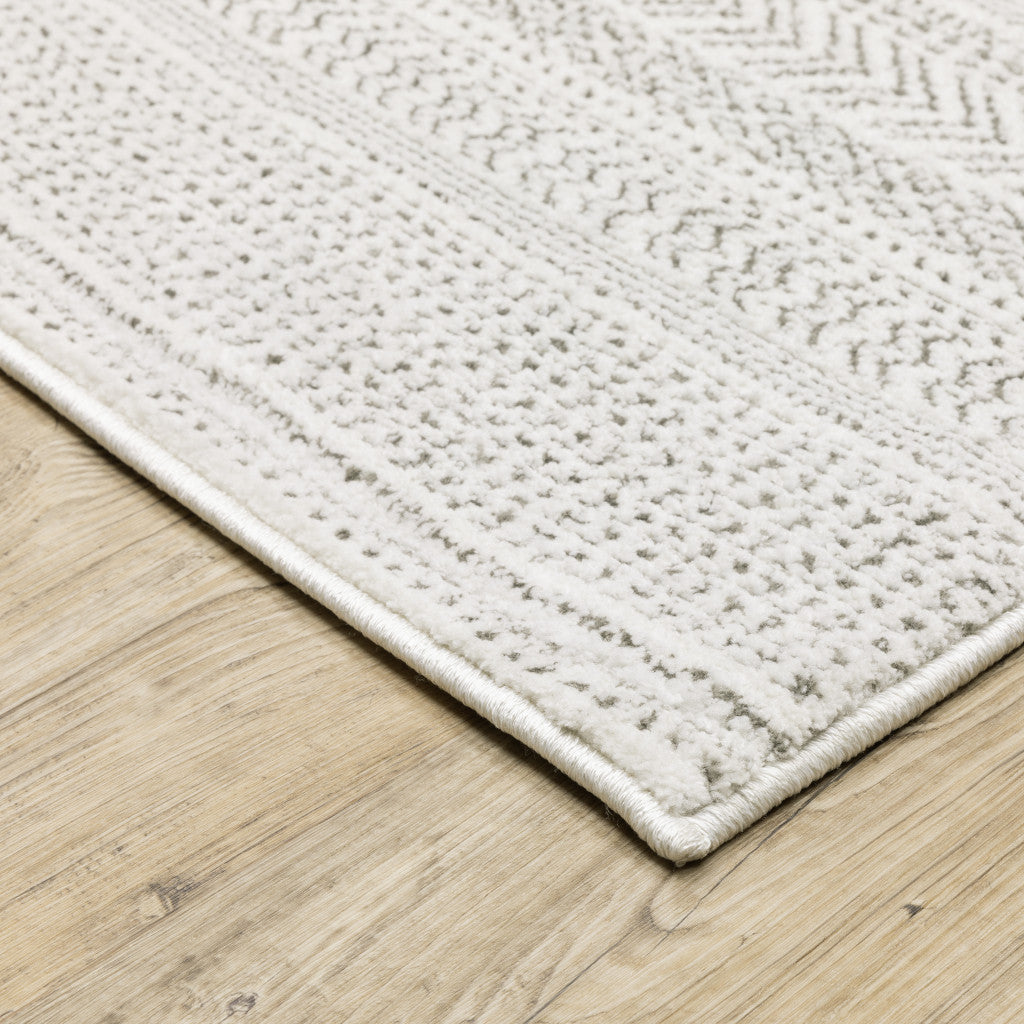 Stain-Resistant Geometric Power Loom Area Runner Rug with White and Grey Design for Enhanced Home Comfort