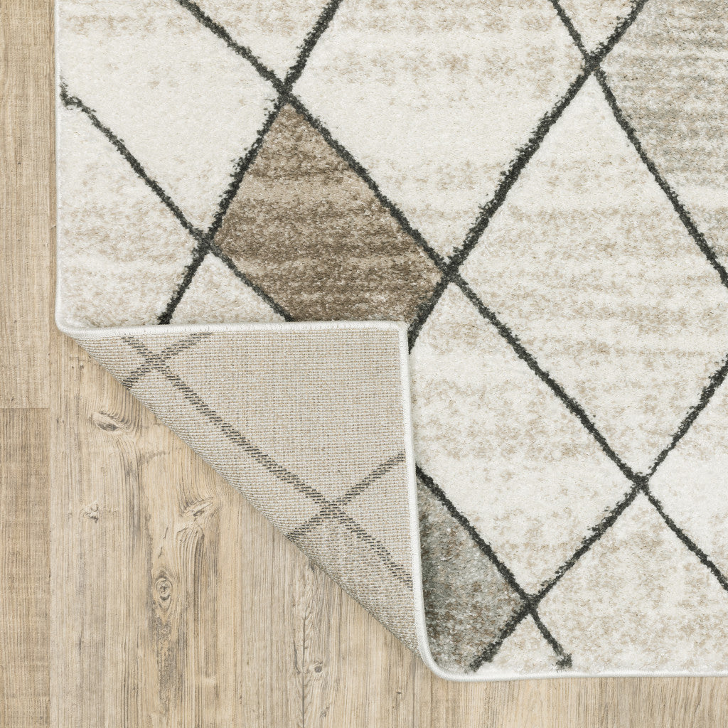 Stain-Resistant Geometric Power Loom Area Runner Rug in Beige, Grey, and Tan - Ideal for Kids' and Pets' Spaces