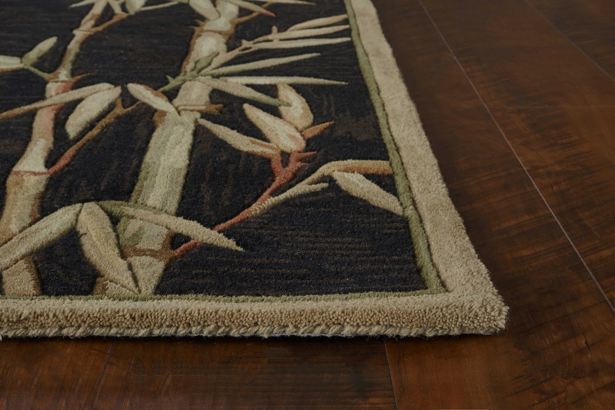 Exquisite Hand - Tufted Wool Modern Floral Design Area Rug with Elegant Black Bamboo Border for Your Home Decor