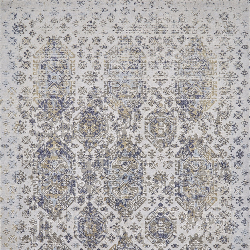 Soft and Stain-Resistant Elegant Blue, Gray, and White Oriental Area Rug for Cozy Spaces