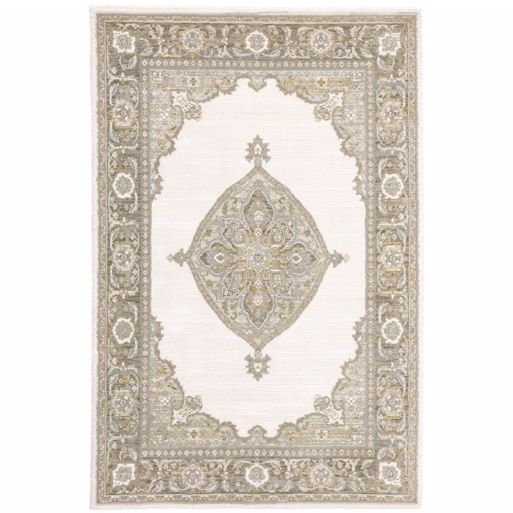 Stain-Resistant Elegant Beige and Ivory Oriental Area Rug for Cozy Homes