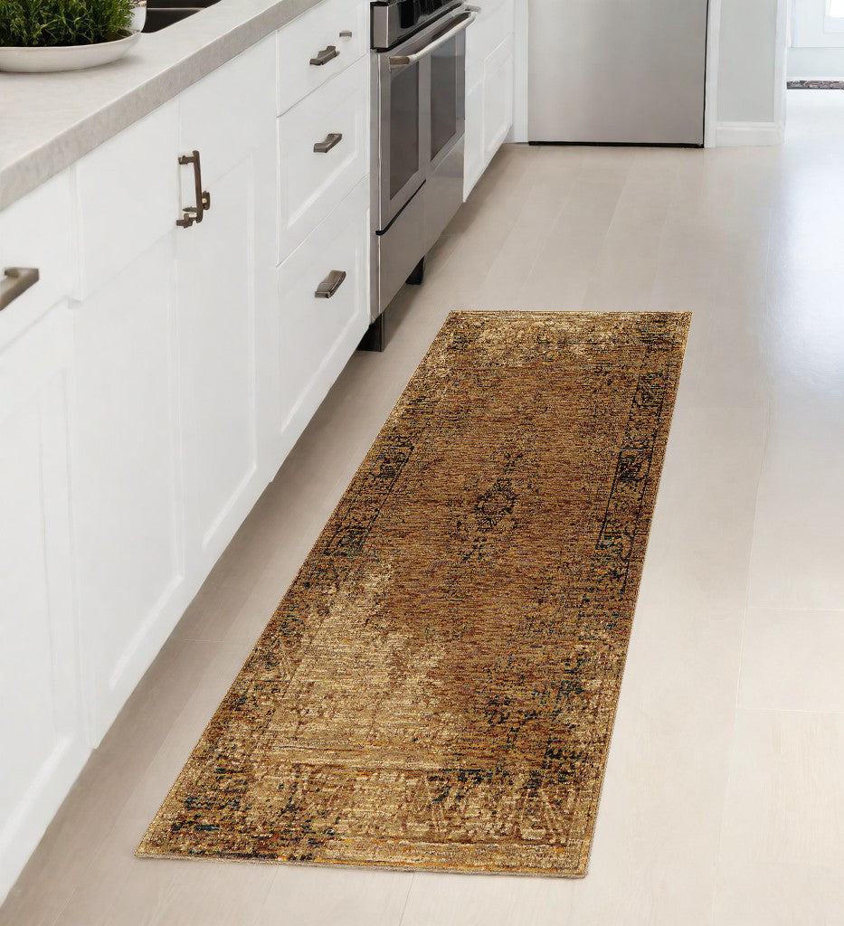 Stain-Resistant Elegant Brown Oriental Power Loom Area Rug for Comfortable Home Decor