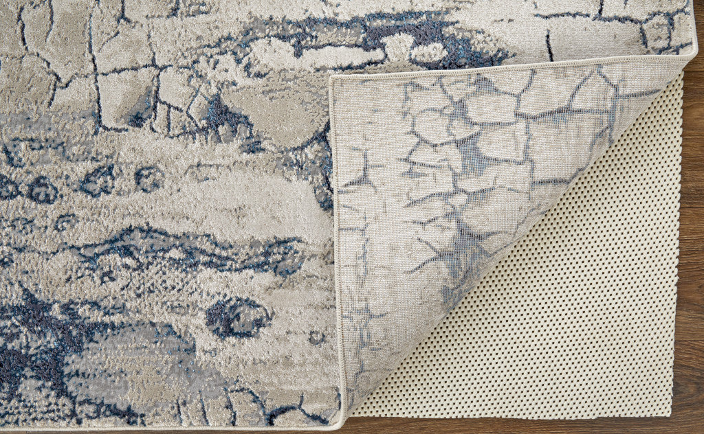 Non-Skid Elegant Ivory and Blue Abstract Distressed Area Rug for Cozy Spaces