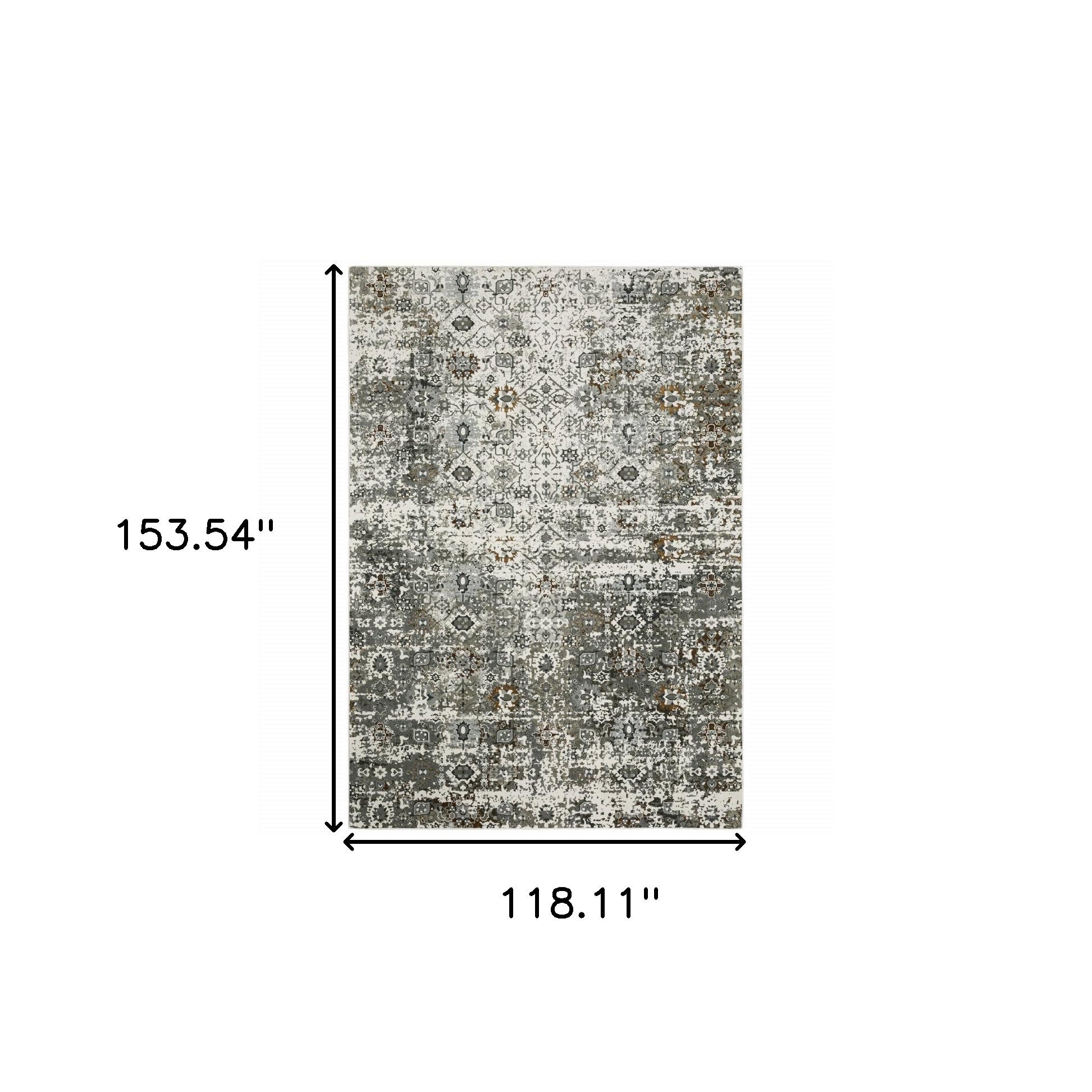 Stain-Resistant, Power Loomed Elegant Oriental Style Runner Rug in Ivory, Grey, Charcoal, Rust, Gold, and Brown Shades
