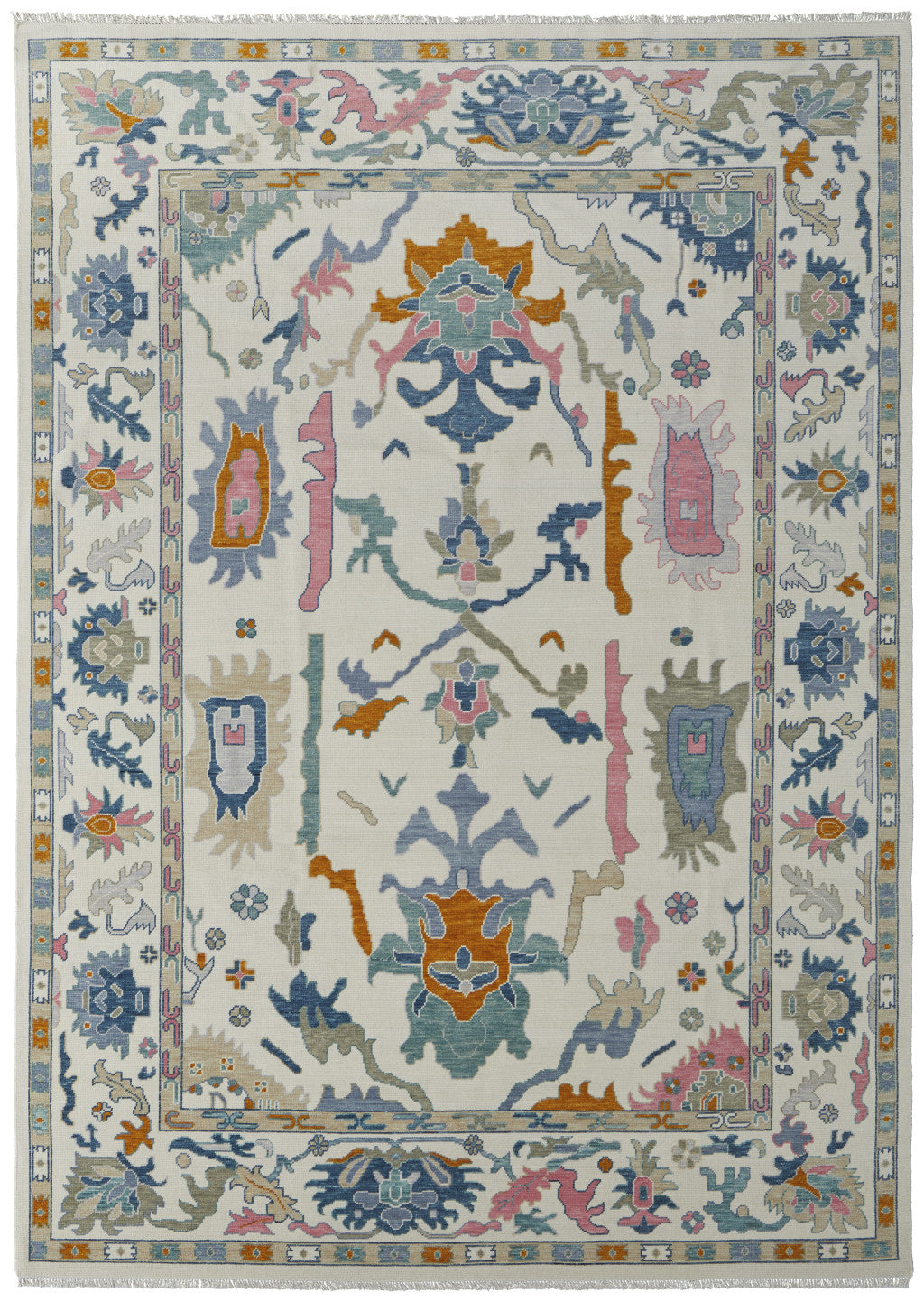 Stain-Resistant Wool Floral Hand-Knotted Area Rug with Fringe for Elegant and Stylish Interior Decor