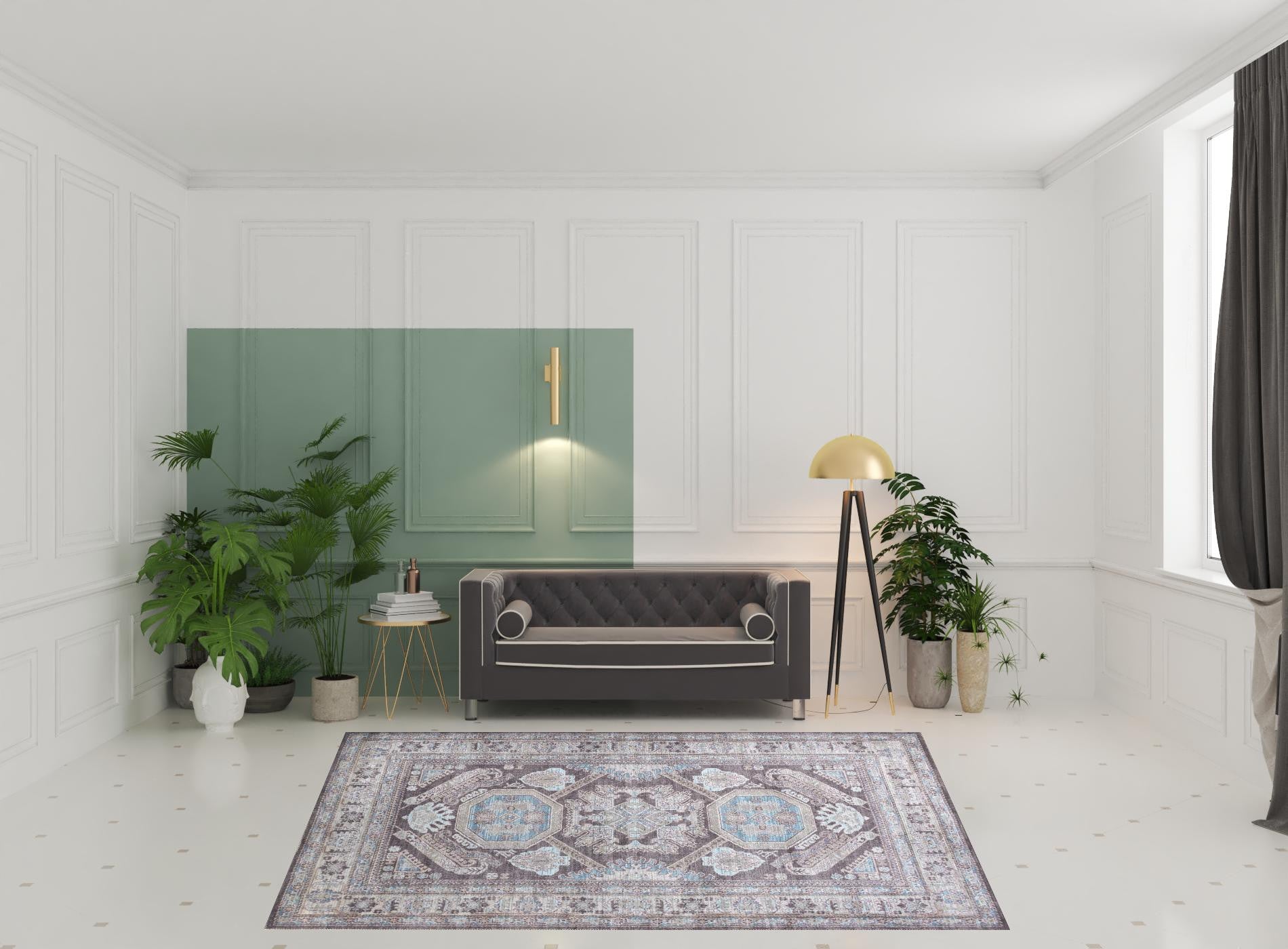 Elegant Gray, Taupe and Blue Floral Area Rug to Enhance Your Living Space