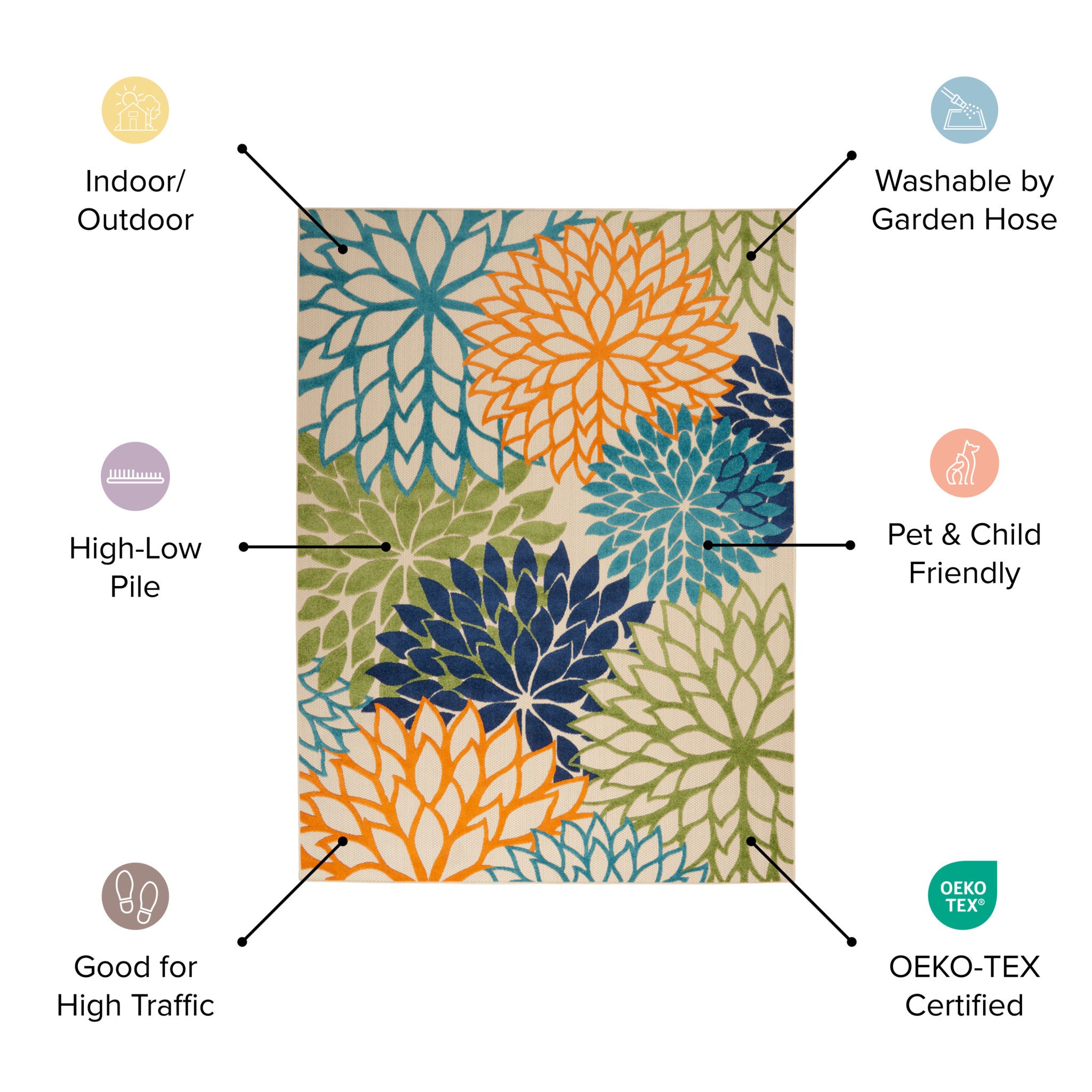 Stylish and Comfortable Elegant Turkish Outdoor and Indoor Area Rug with Grey/Blue Floral Design