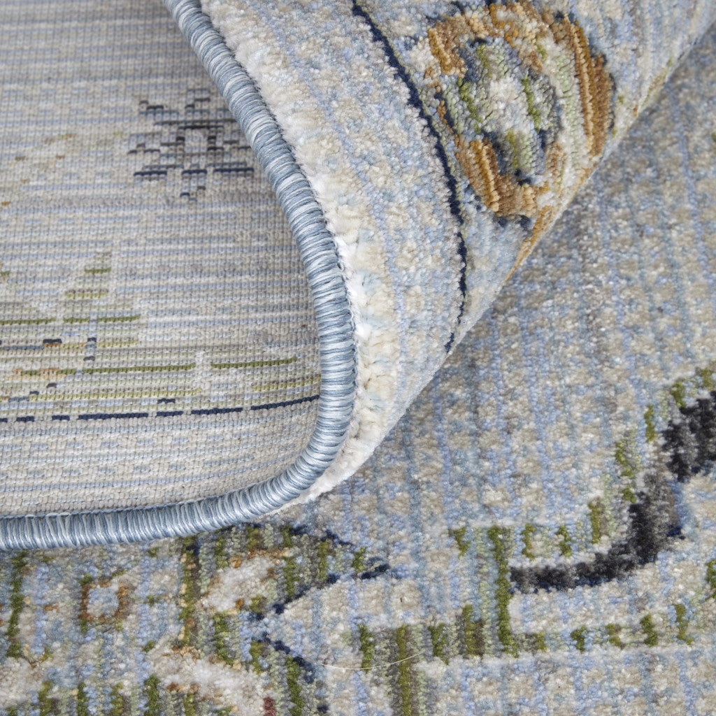 Stylish Gray, Blue and Green Floral Power Loom Area Rug - Stain Resistant, Ideal for Kids and Pets, 90x60 Inches