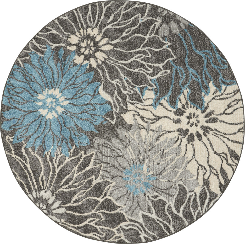 Exquisite Floral Power Loom Area Rug with Elegant Blue and Gray Design for Sophisticated Living Spaces