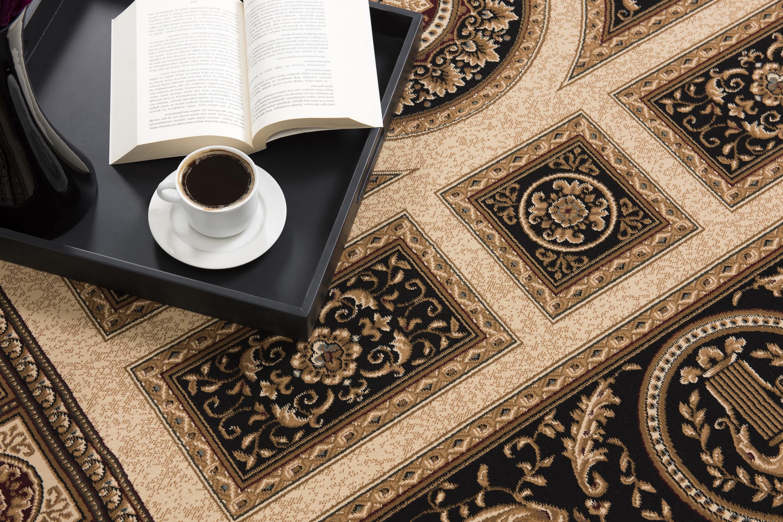 Stylish and Elegant Beige and Black Oriental Design Area Rug for Home Decoration to Enhance Your Living Space with Warmth and Sophistication