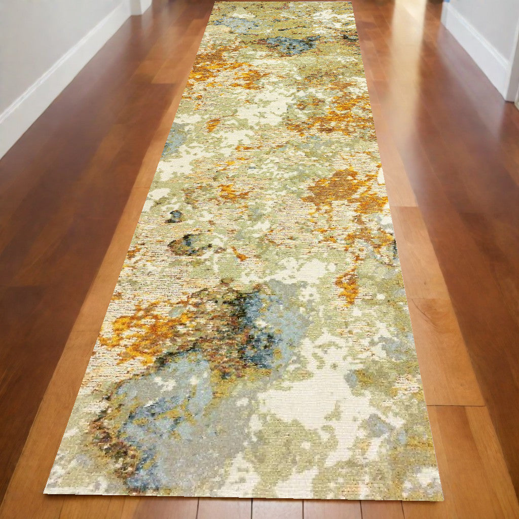Exquisite Gold and Ivory Rectangular Power Loom Area Rug for Home Decor - Comfortable, Durable, and Contemporary in Design