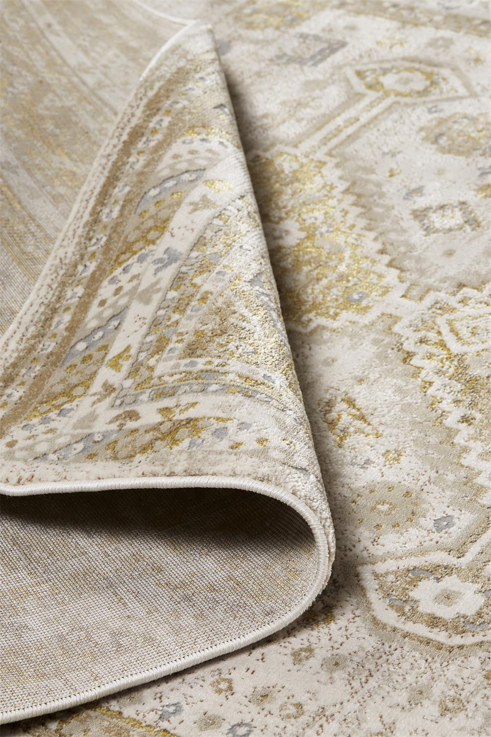 Elegant Gold and Ivory Floral Non - Slip Area Rug for Stylish Home Decor