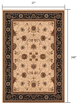 Stylish Black and Ivory Oriental Power Loom Runner Rug for Every Space