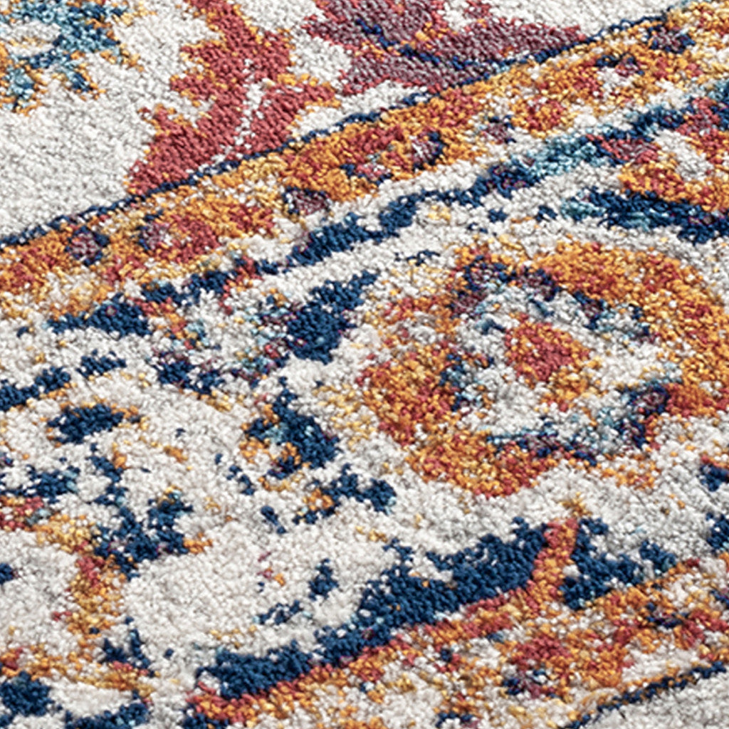 Stain-Resistant Floral Oriental Power Loom Area Rug in Elegant Ivory, Navy and Orange Design for Contemporary Modern Spaces