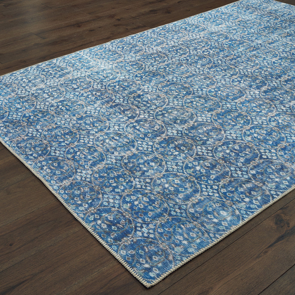 Stain-Resistant and Durable Blue & Brown Floral Power Loom Area Rug for Exquisite Home Decor