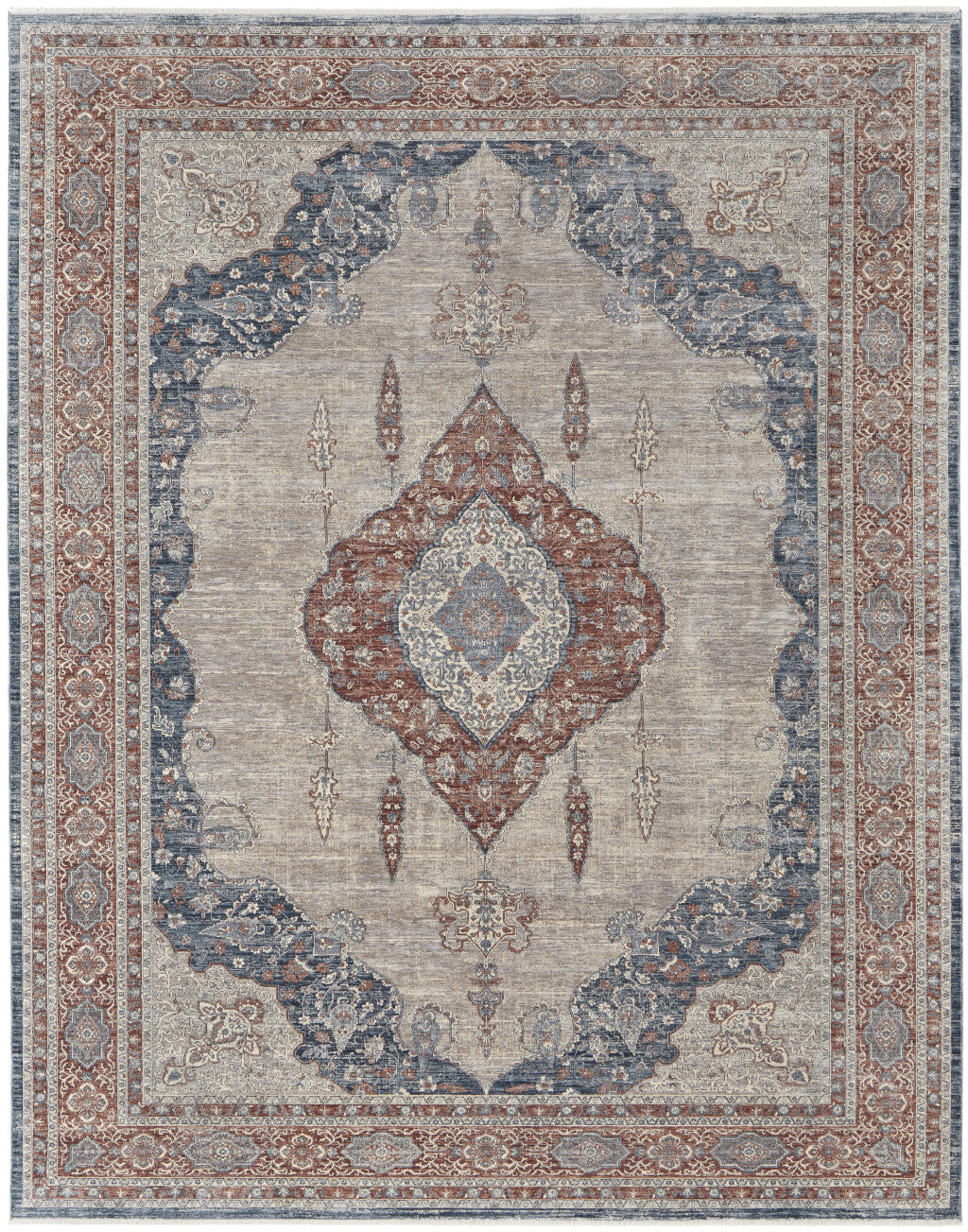Stain-Resistant Blue and Gray Floral Area Rug for Kids and Pets, Ideal for Home Decor