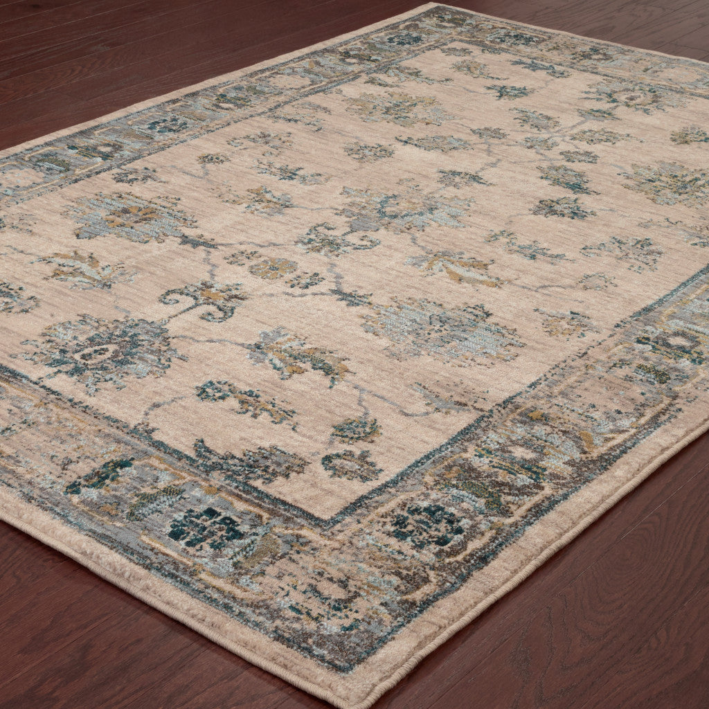 Stain-Resistant Elegant Ivory and Blue Oriental Runner Rug - Ideal for Kids & Pets