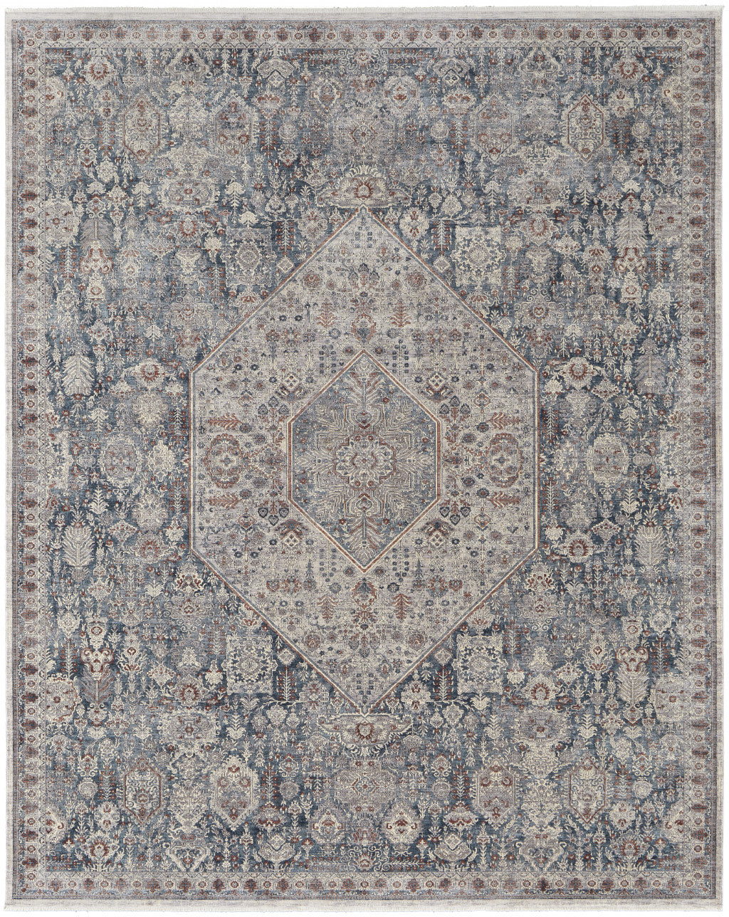 Stain-Resistant Blue and Ivory Floral Power Loom Area Rug for Kids and Pets