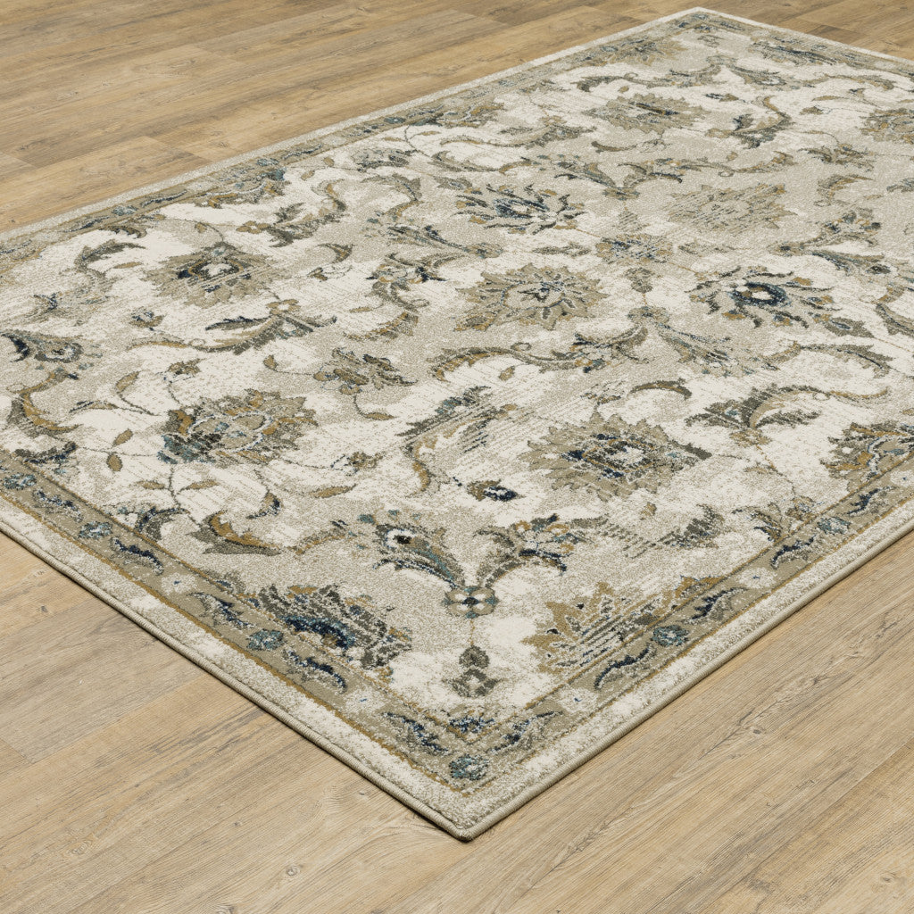 Stain-Resistant Elegant Oriental-Style Runner Rug in Charcoal Blue, Rust, Beige, Gold, and Grey for Creating Cozy Living Spaces