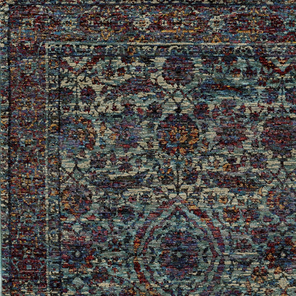 Exquisite Blue and Purple Oriental Power Loom Area Rug - Stain Resistant, Ideal for Family Homes with Children and Pets
