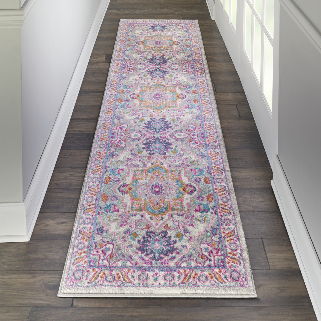 Timeless Elegance: Pink and Gray Power Loom Runner Rug for a Warm Space