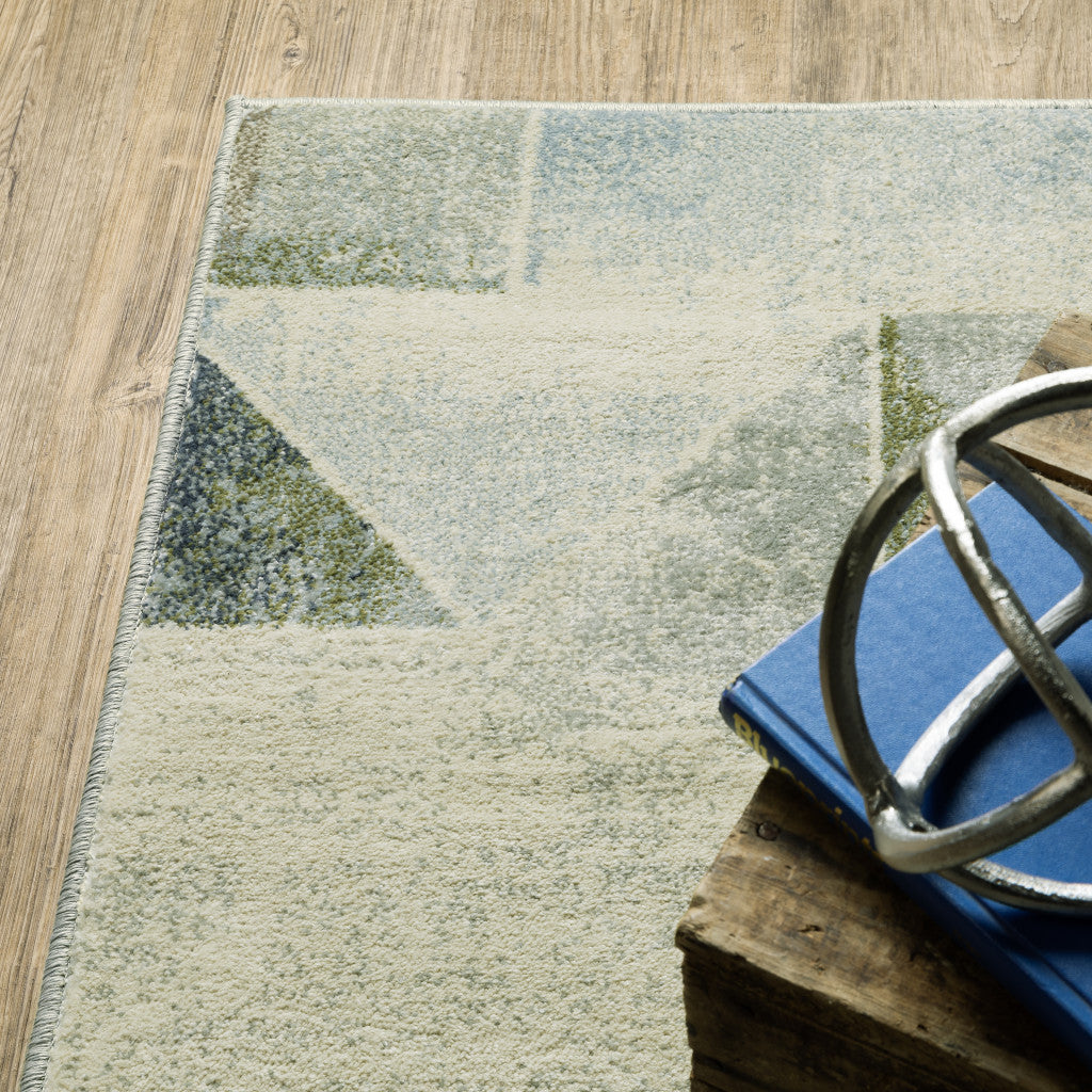 Stain-Resistant Geometric Power Loom Area Rug in Blue, Green, Grey, Gold, and Ivory for Any Room Interior Decor