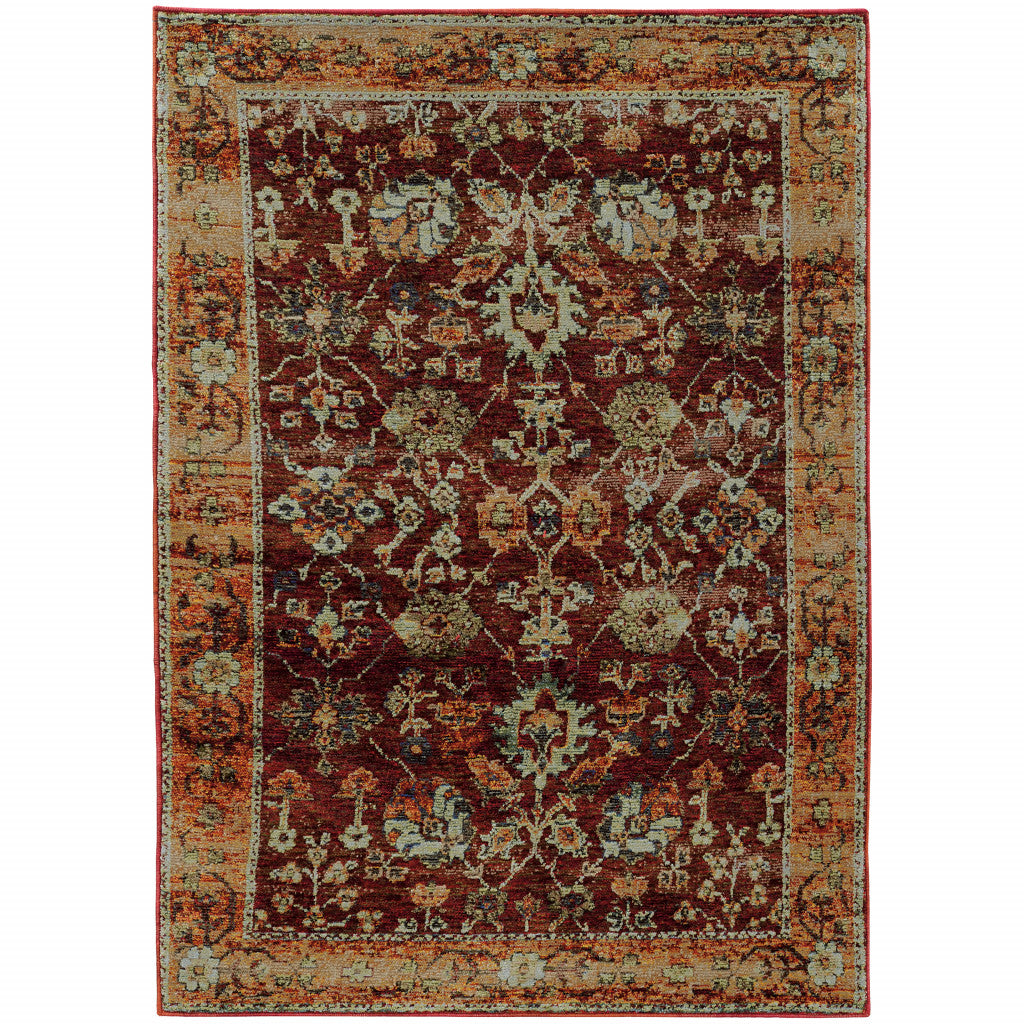 Exquisite Red and Gold Stain-Resistant Oriental Power Loom Area Rug, Ideal for Family Homes with Kids and Pets