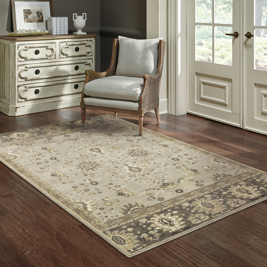 Stain-Resistant Elegant Oriental Runner Rug in Grey, Brown, Tan for Family Homes