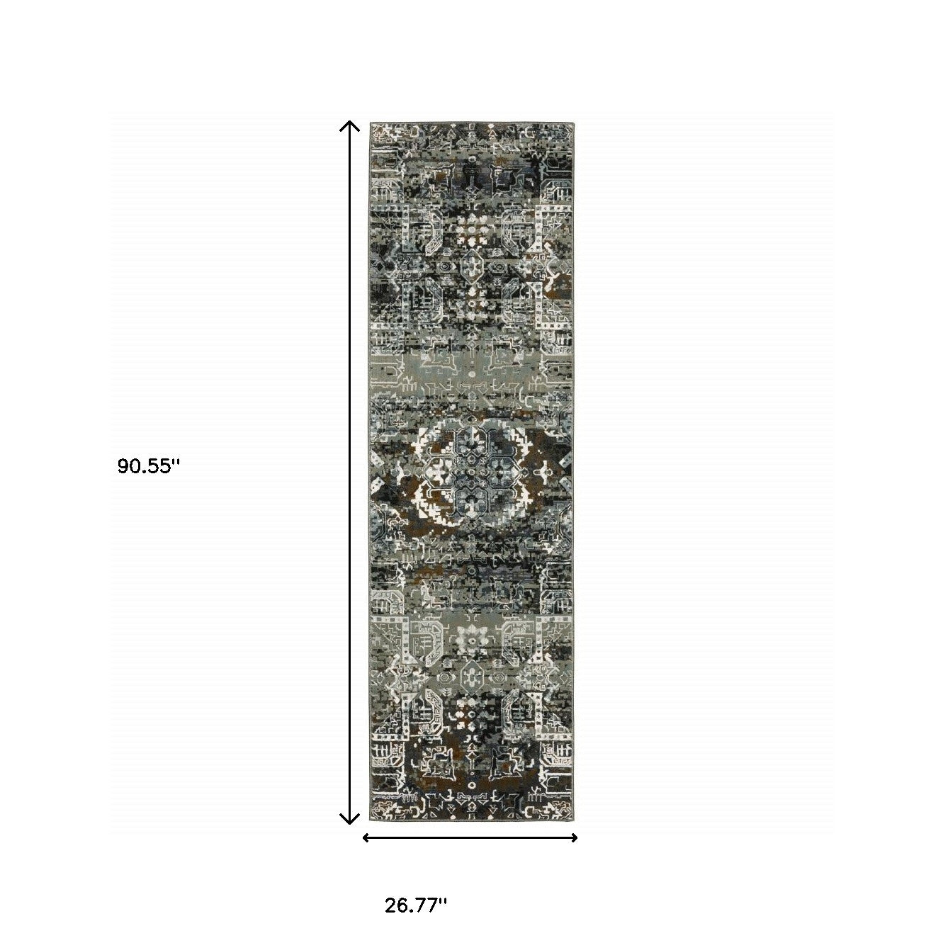 Exquisite Oriental-Style Runner Rug in Ivory and Charcoal Grey - Stain-Resistant Area Rug Ideal for Spaces with Kids and Pets