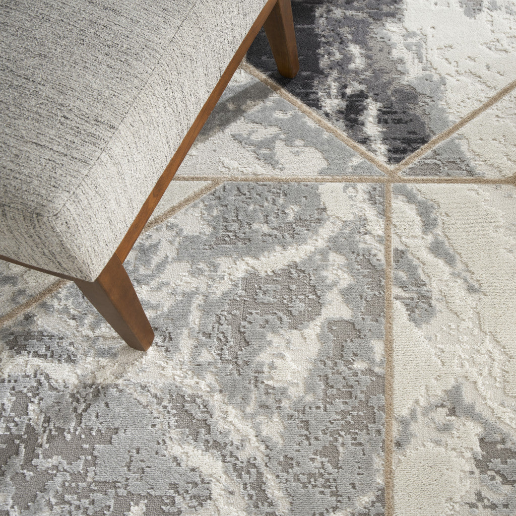 Stylish and Contemporary 8-Foot by 10-Foot Ivory, Black, and Gray Abstract Non-Slip Area Rug for Modern Home Interior Decoration