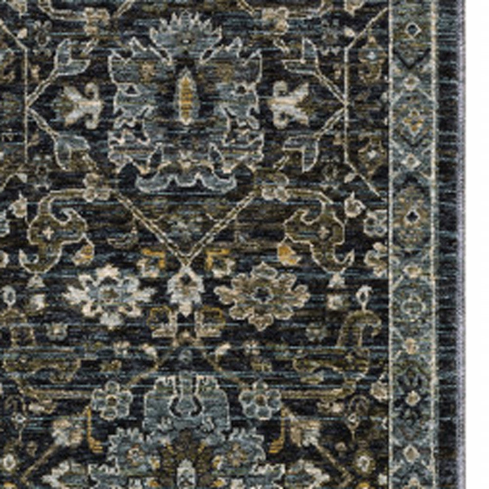 Stain-Resistant Elegant Oriental Power Loom Runner Rug in Blue and Ivory for Homes