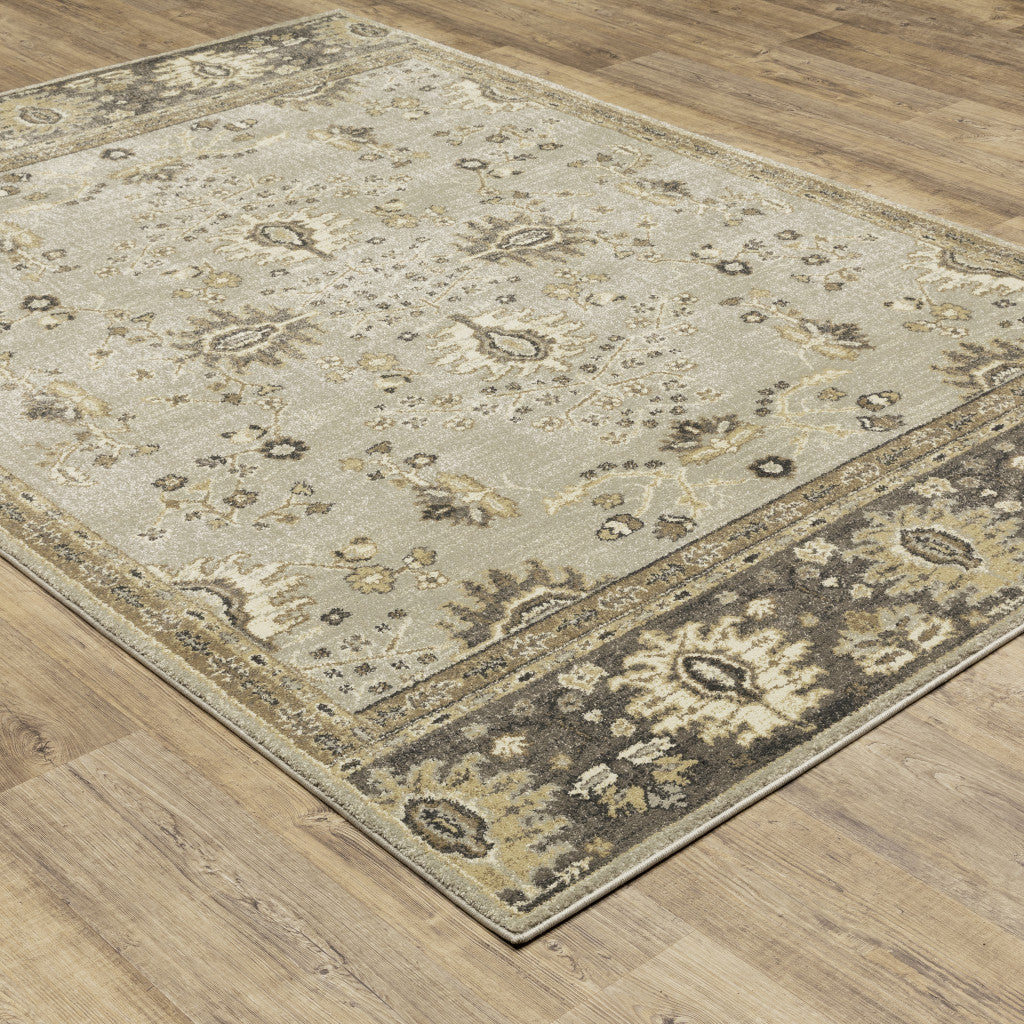 Stain-Resistant Elegant Oriental Runner Rug in Grey, Brown, Tan for Family Homes