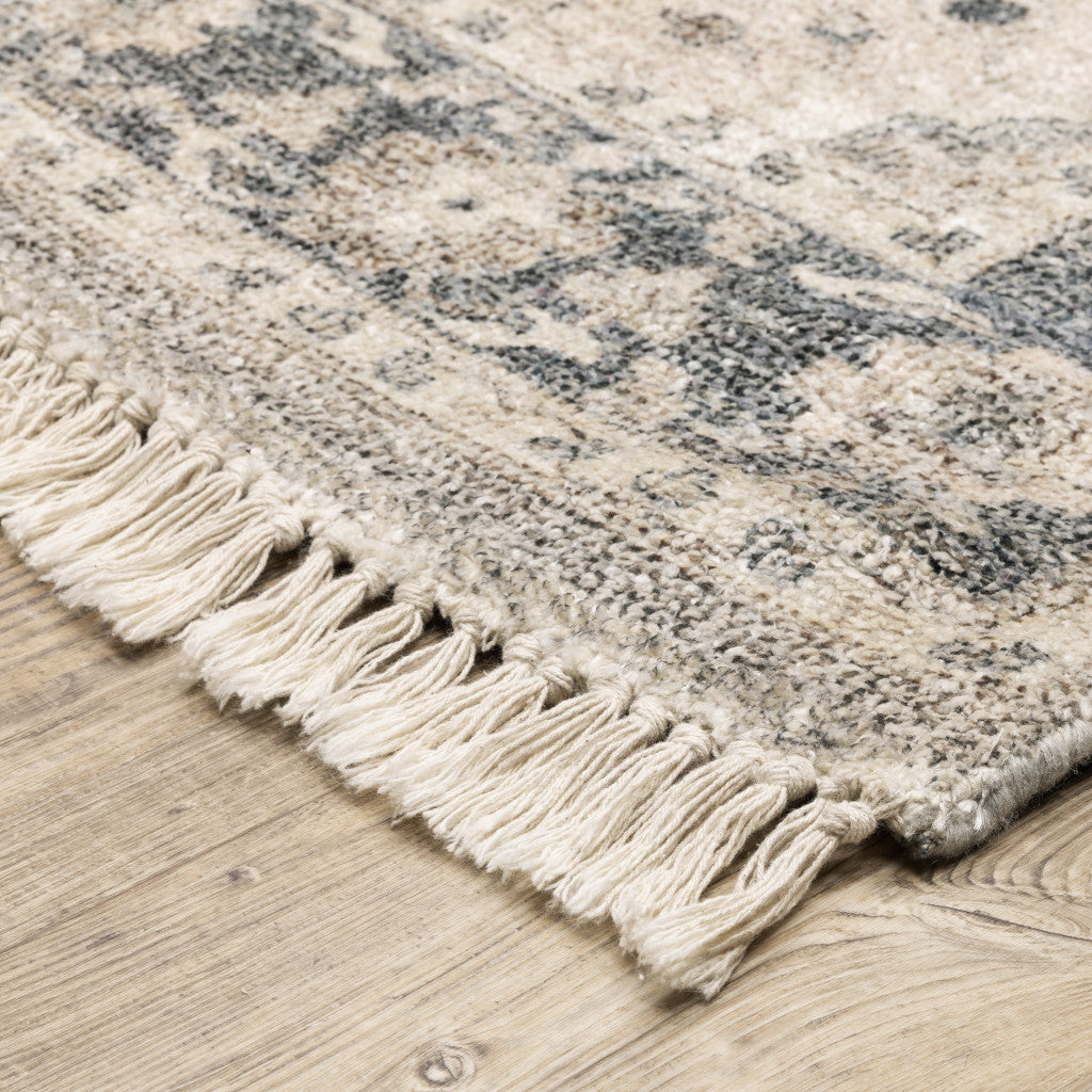Exquisite Beige and Grey Hand - Woven Oriental Stain - Resistant Area Rug with Fringe Design for Indoor Spaces