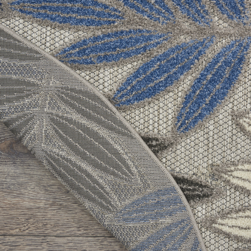 Stylish and Comfortable Elegant Turkish Outdoor and Indoor Area Rug with Grey/Blue Floral Design
