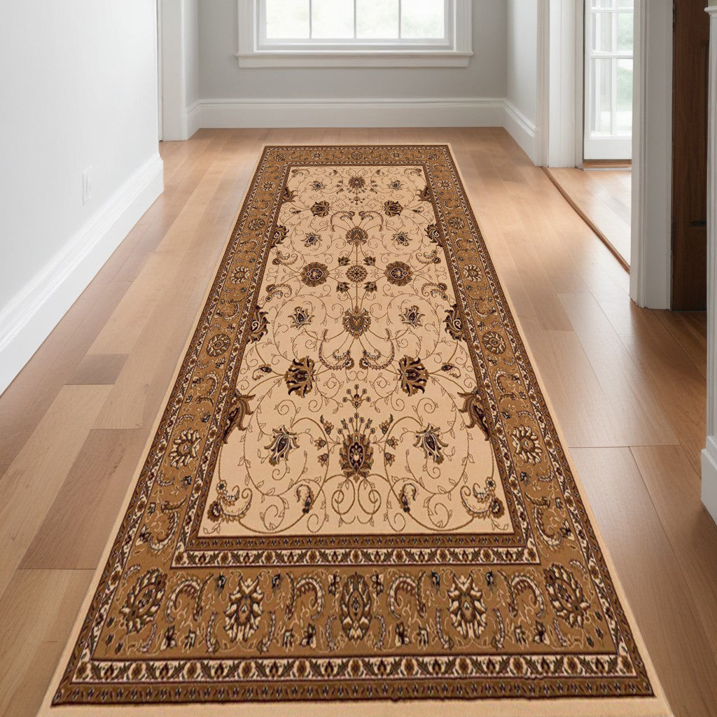 Soft-textured Beige and Ivory Oriental Runner Rug for a Warm and Cozy Home