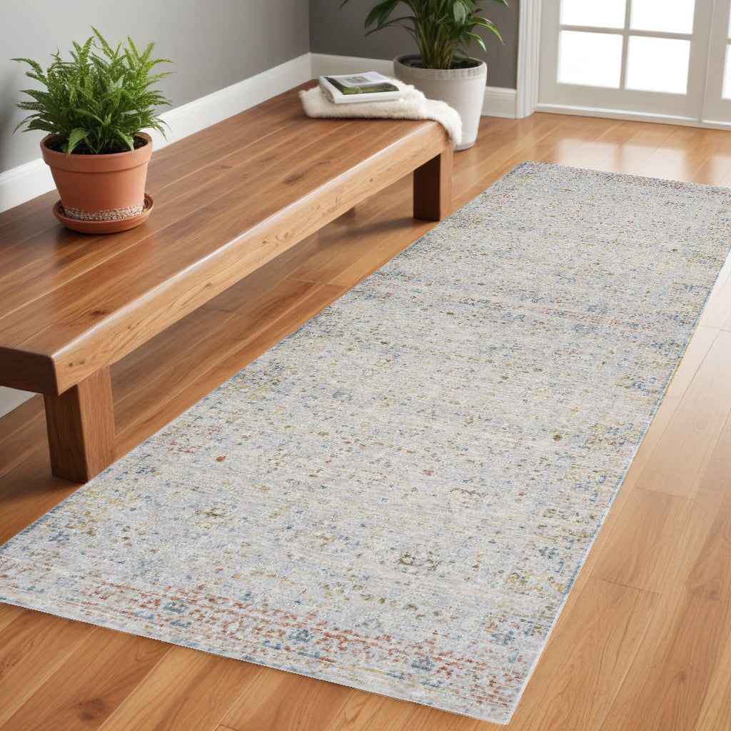 Stylish Gray and Blue Floral Distressed Area Runner Rug for Room Decor