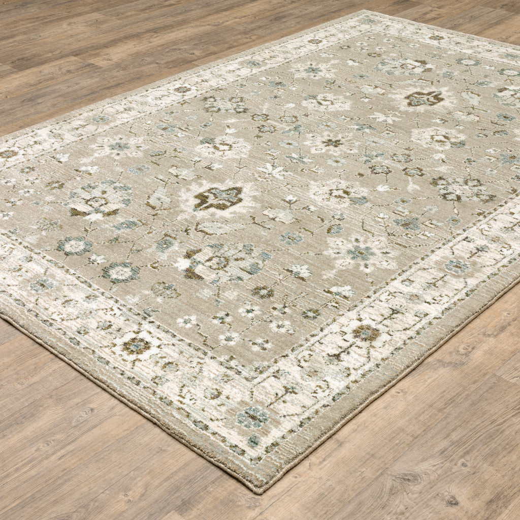 Stain-Resistant, Elegant Beige and Ivory Oriental-Style Power Loom Area Rug Ideal for Family Homes with Kids and Pets