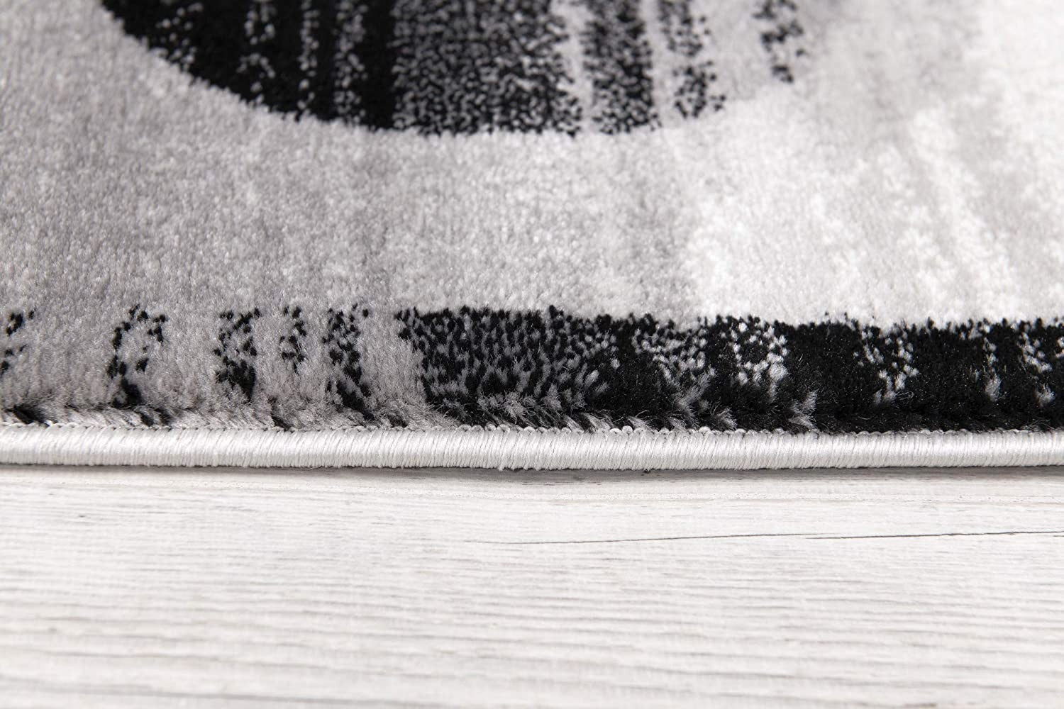 Stain-Resistant Geometric Power Loom Distressed Runner Rug in Black, Gray, and White - 10-Foot Long Stylish Floor Covering