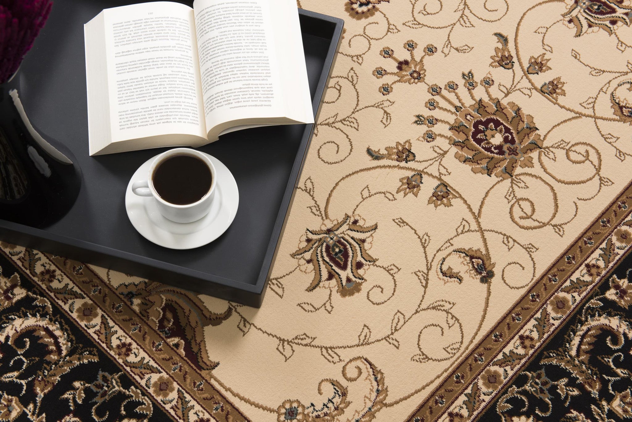 Stylish Black and Ivory Oriental Power Loom Runner Rug for Every Space