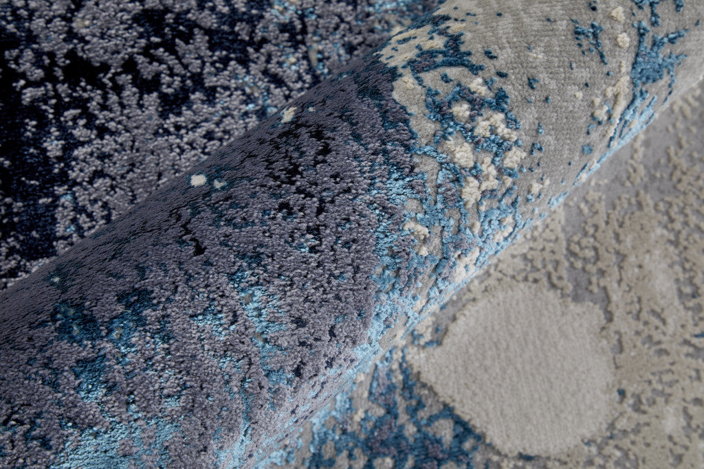 Non-Skid Elegant Ivory and Blue Abstract Distressed Area Rug for Cozy Spaces