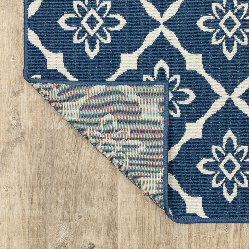 Stain-Resistant Blue and Ivory Floral Outdoor Area Rug for Indoors and Outdoors