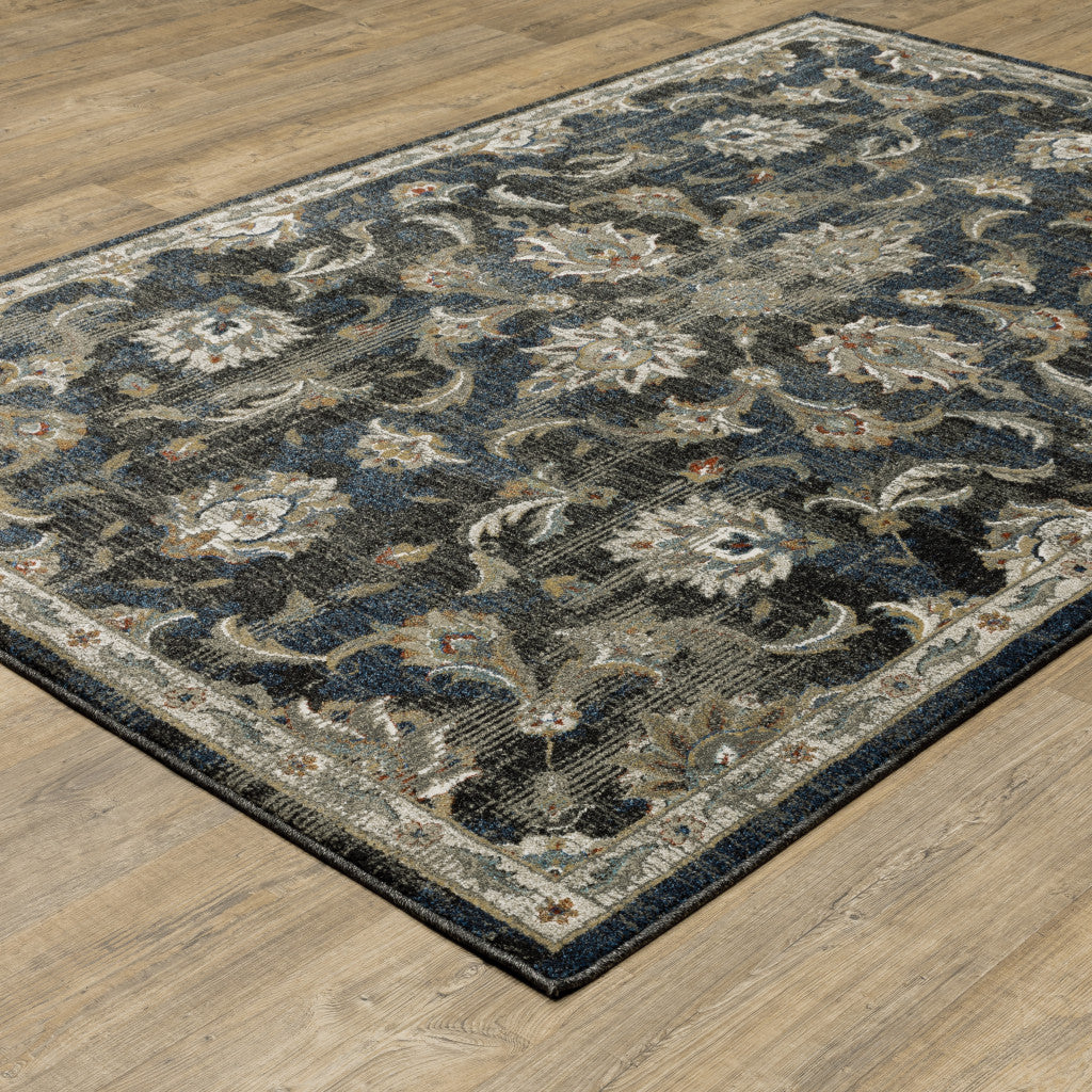 Stain-Resistant Elegant Oriental-Style Runner Rug in Charcoal Blue, Rust, Beige, Gold, and Grey for Creating Cozy Living Spaces