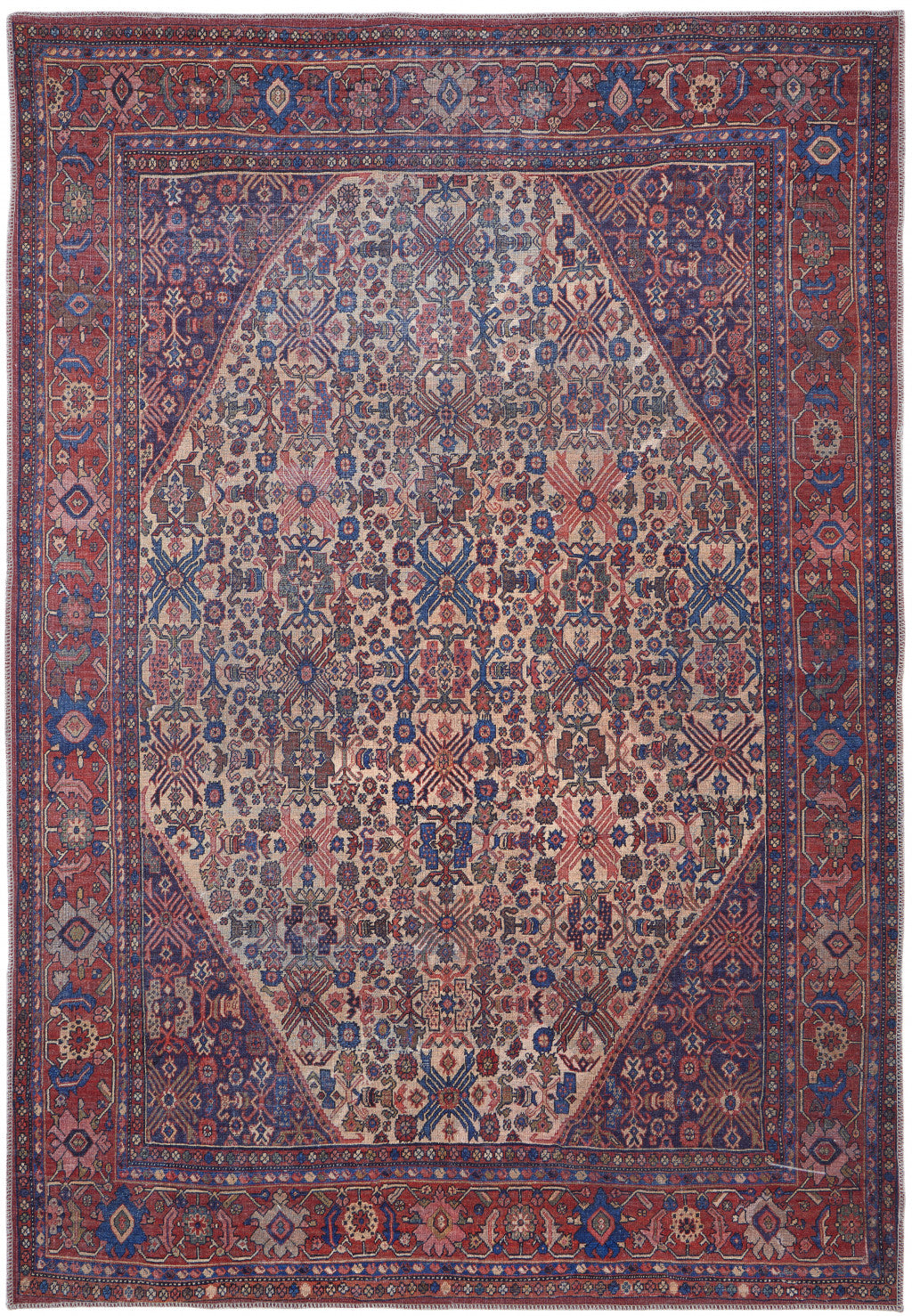 Exquisite Floral Design Power Loom Area Rug in Elegant Red, Tan, and Blue Tones for Chic Living Spaces