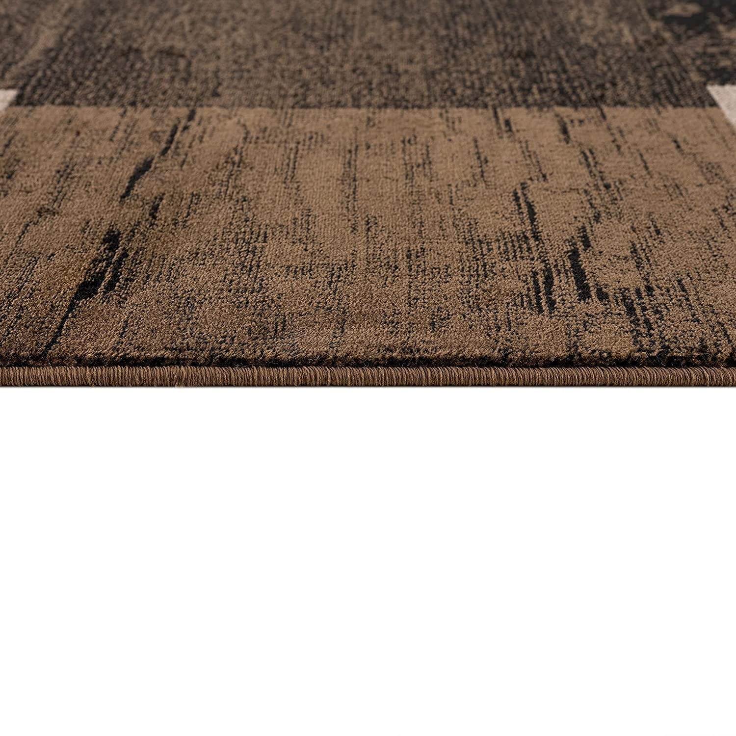 Stylish and Comfortable Elegant Brown Checkered Power Loom Runner Rug for Enhancing Your Home Decor
