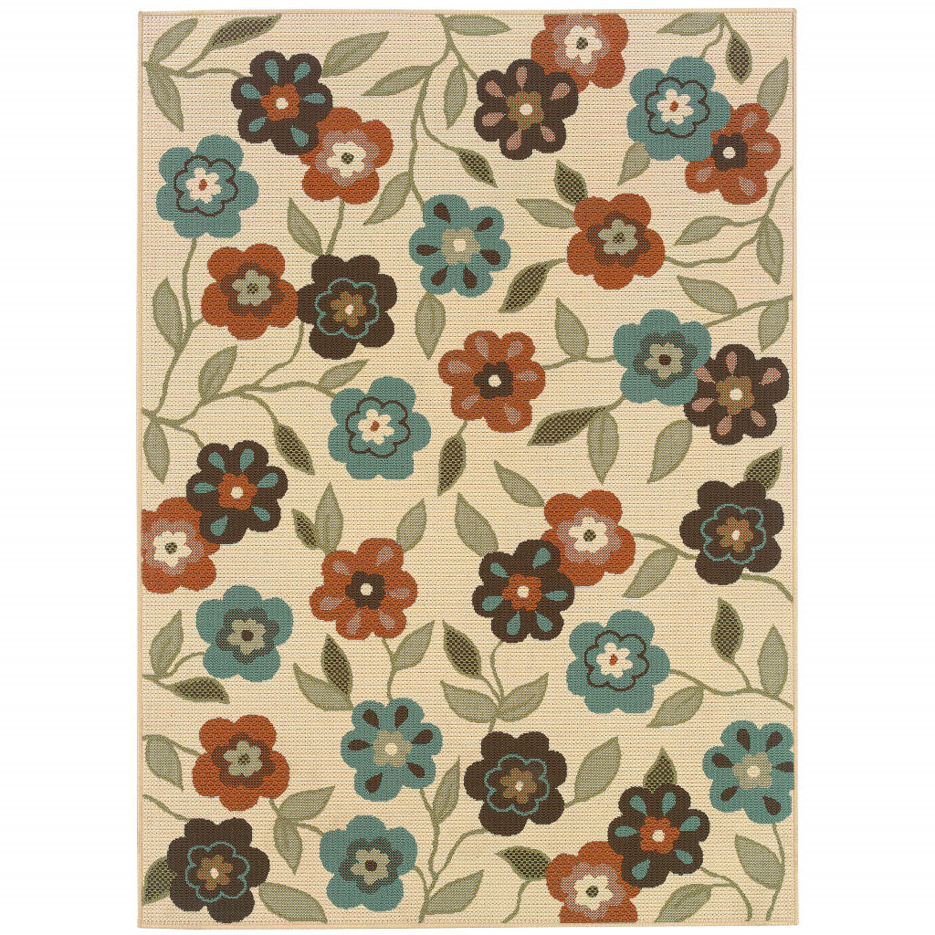 Stylish Brown and Ivory Floral Stain-Resistant Rug for Indoor & Outdoor Use