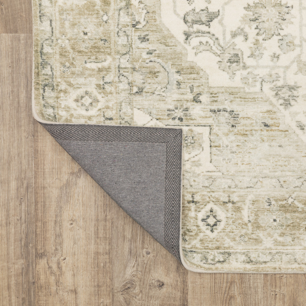 Stain-Resistant Elegant Tan, Ivory & Grey Oriental Power Loom Runner Rug for Kids & Pets
