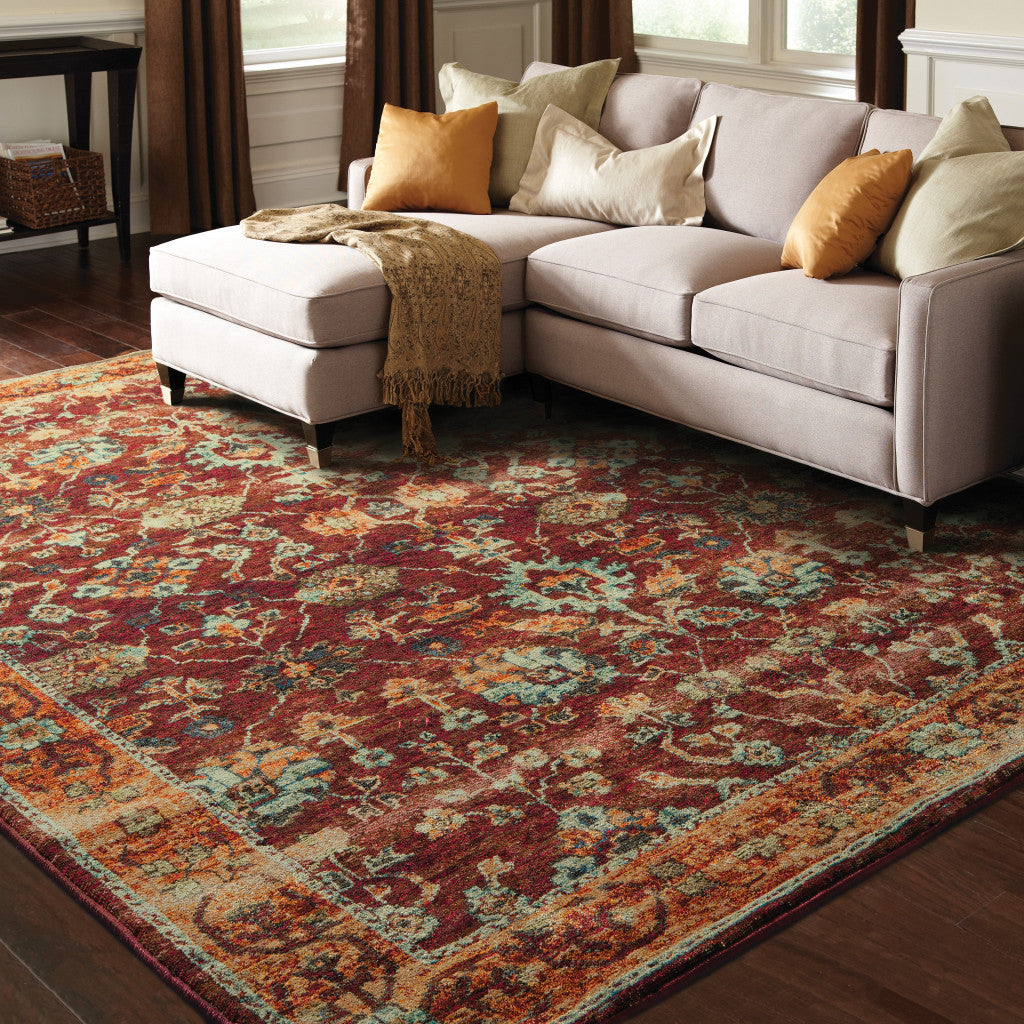 Exquisite Red and Gold Stain-Resistant Oriental Power Loom Area Rug, Ideal for Family Homes with Kids and Pets