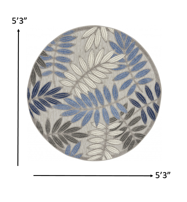 Stylish and Comfortable Elegant Turkish Outdoor and Indoor Area Rug with Grey/Blue Floral Design