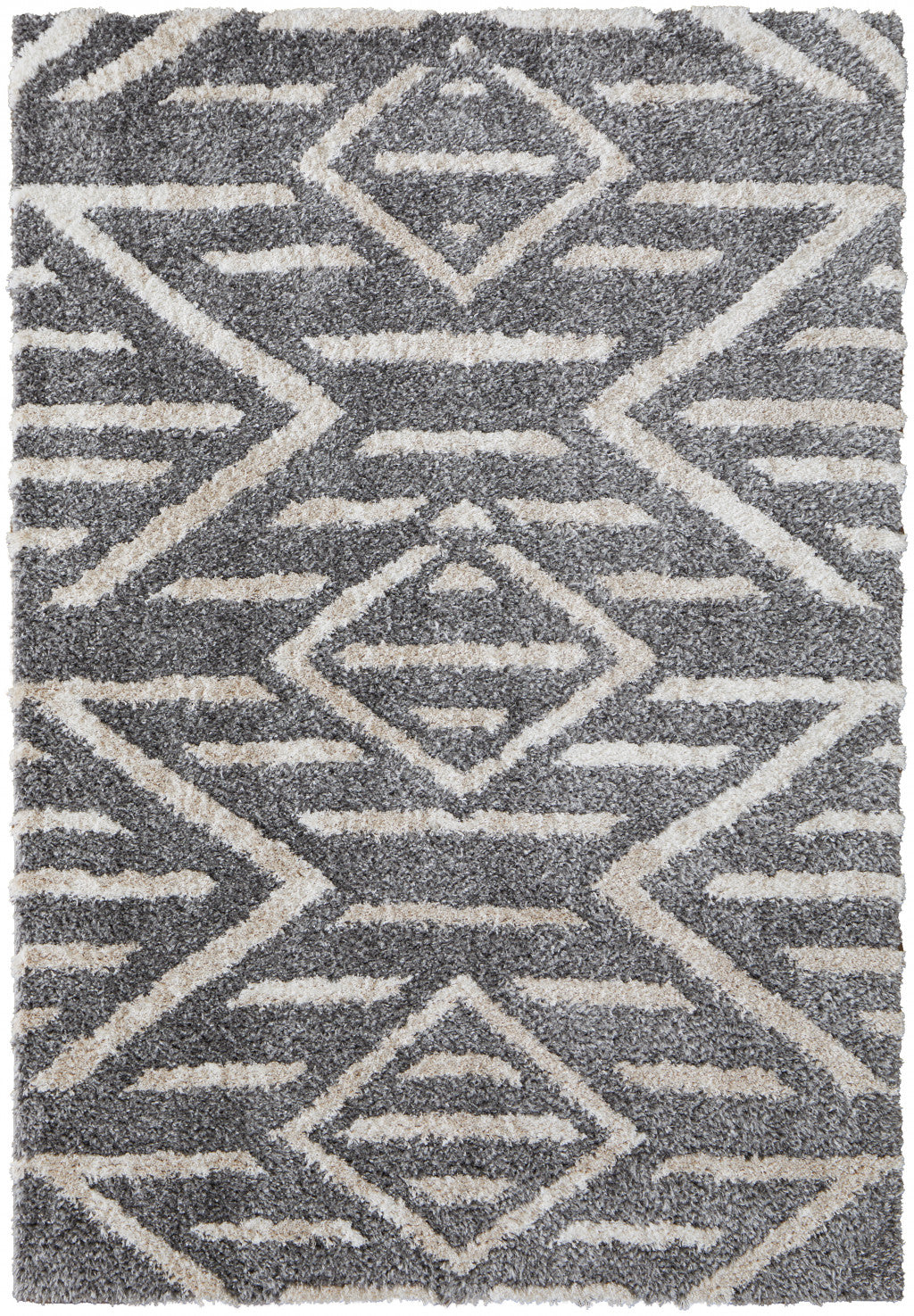 Stain-Resistant Gray & Ivory Geometric Power Loom Area Rug for Any Room